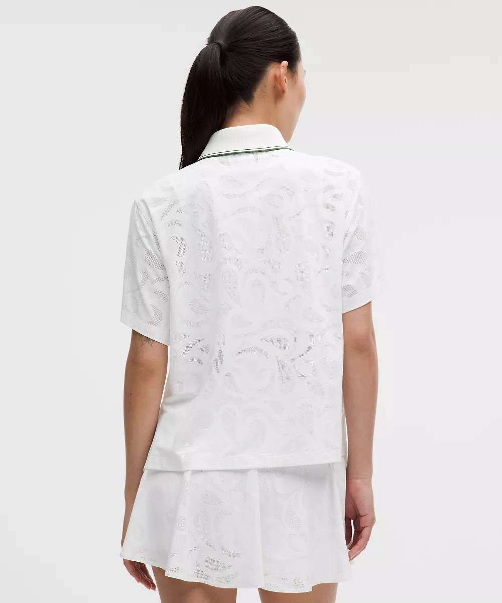 Polo de tennis col haut en mesh paisley — White/Ivy Grove, view 3