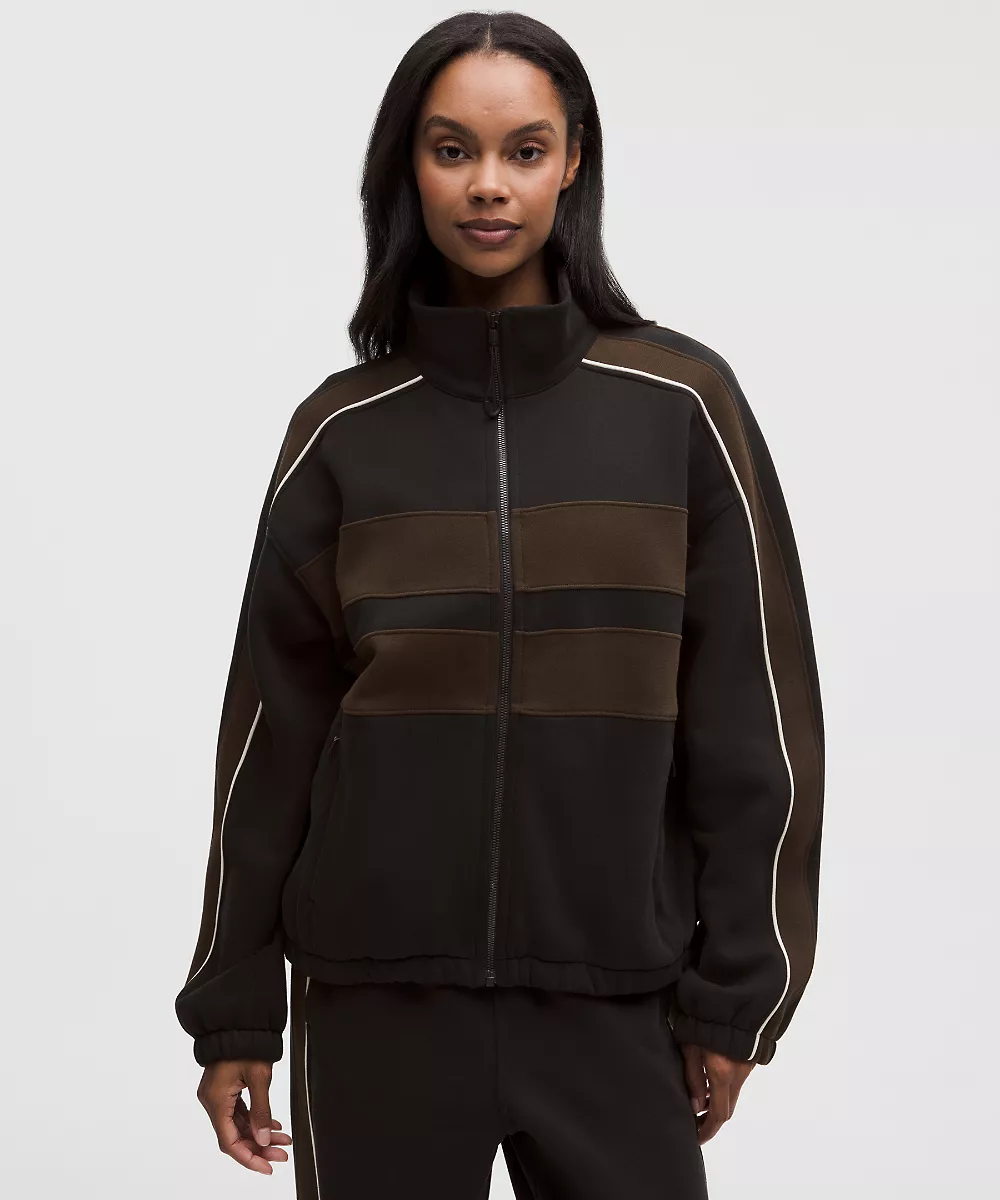 Veste col cheminée oversize entièrement zippée Steady State femme *Stripe — Black/Walnut Crunch/Light Ivory, view 1