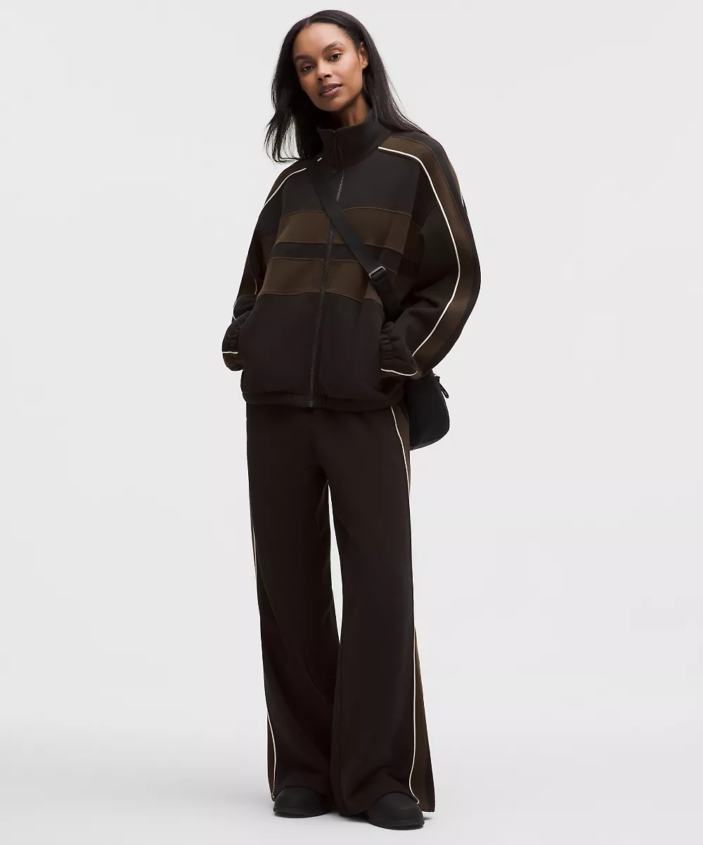 Veste col cheminée oversize entièrement zippée Steady State femme *Stripe — Black/Walnut Crunch/Light Ivory, view 2