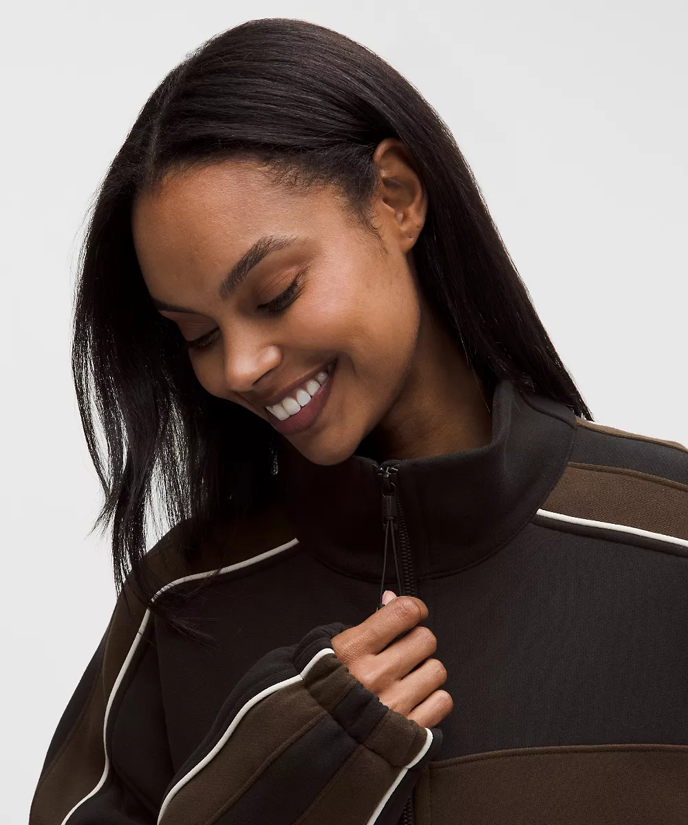 Veste col cheminée oversize entièrement zippée Steady State femme *Stripe — Black/Walnut Crunch/Light Ivory, view 4