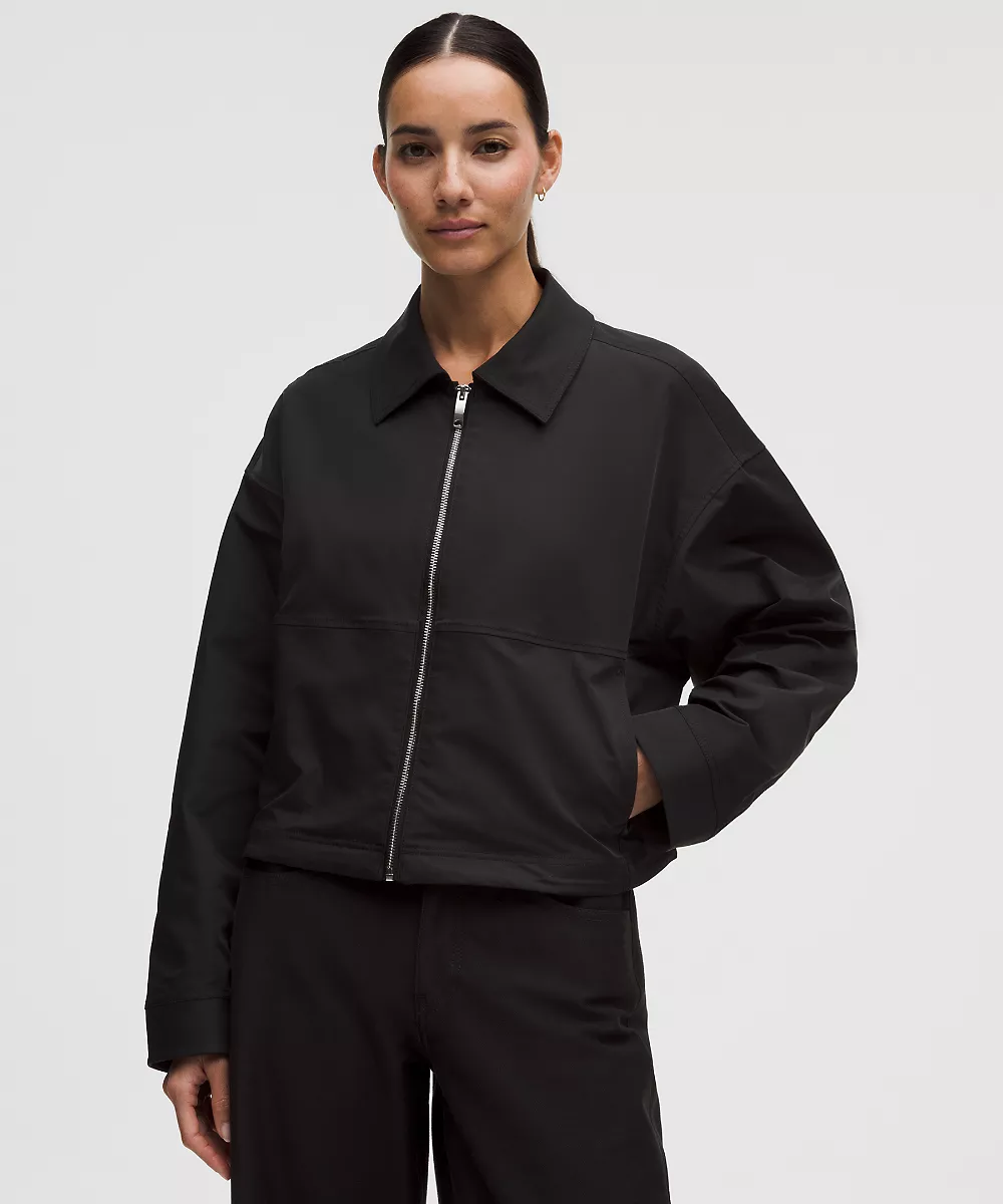 Veste à col en twill — Black, view 1