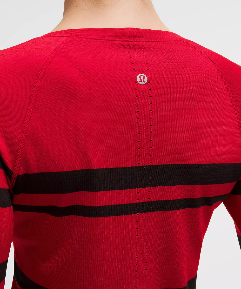 Chemise Swiftly Tech manches longues 2.0 longueur taille *Rayures — League Stripe Oxford Red/Black, view 5