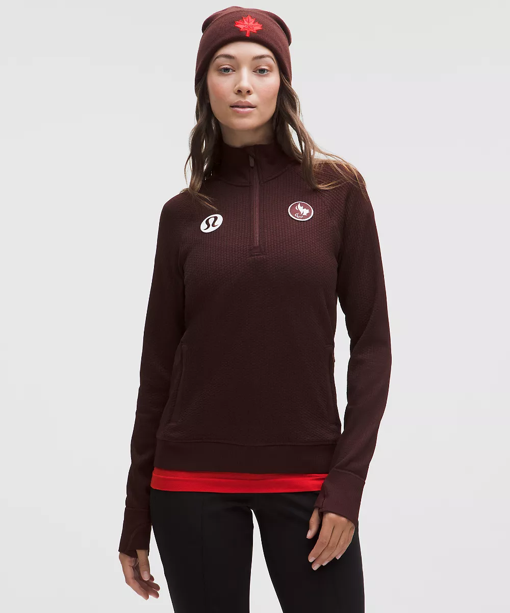 Demi-zip chaleur technique femme Team Canada *Logo CPC — Black Garnet/Black Garnet, view 1