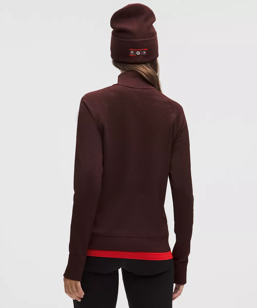 Demi-zip chaleur technique femme Team Canada *Logo CPC — Black Garnet/Black Garnet, view 3