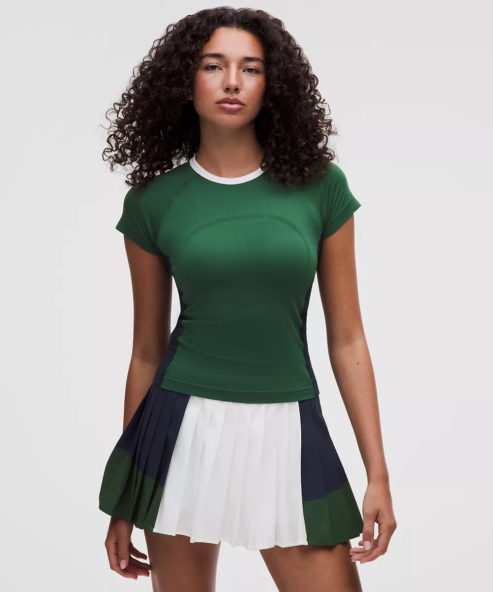 Chemise Swiftly Tech manches courtes 2.0 longueur taille *Colourblock — Ivy Grove/True Navy/White, view 1
