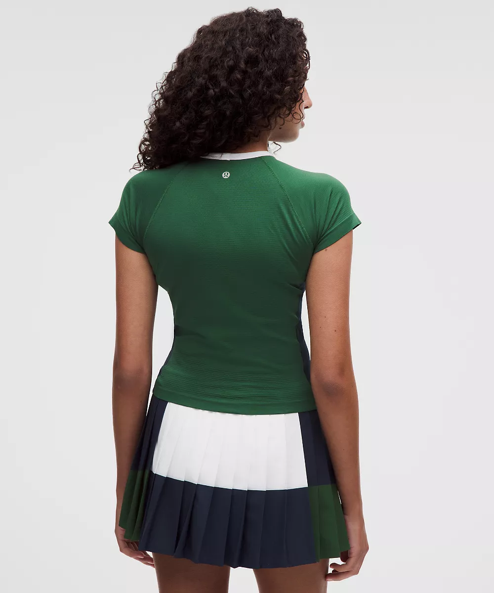 Chemise Swiftly Tech manches courtes 2.0 longueur taille *Colourblock — Ivy Grove/True Navy/White, view 3