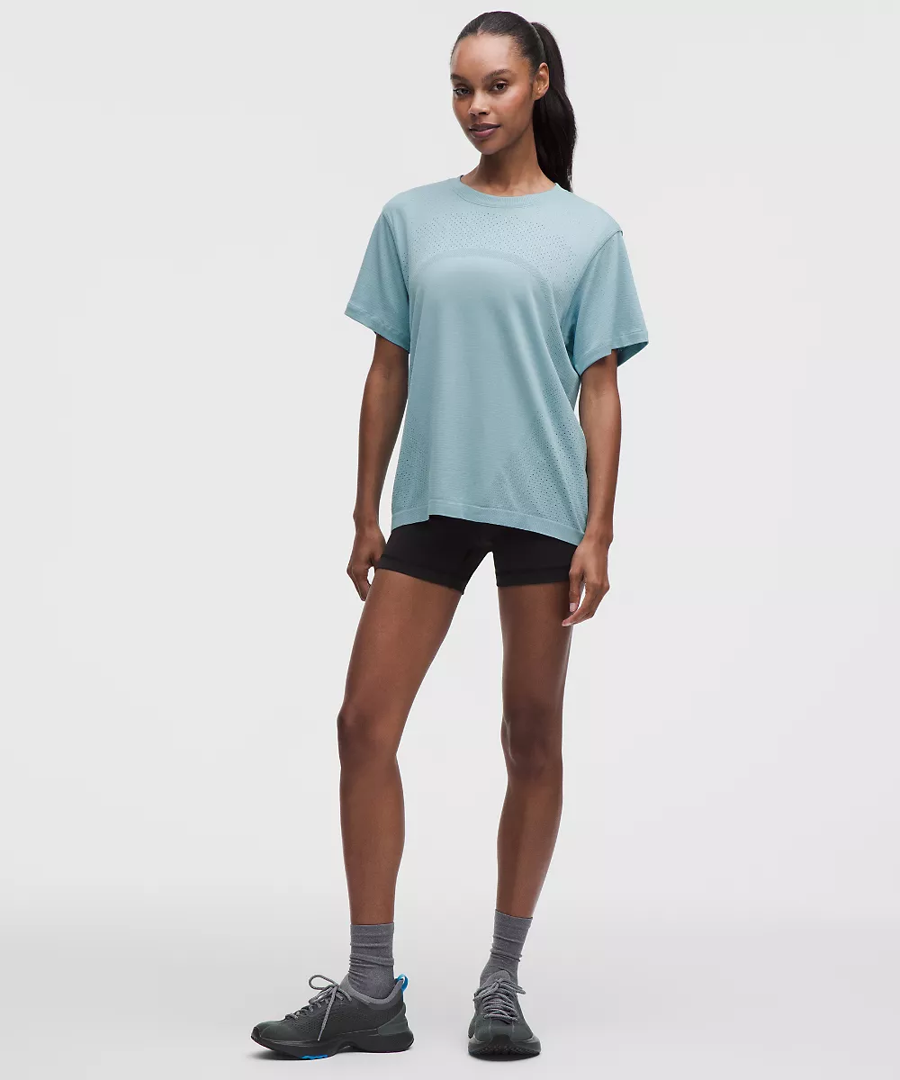 Chemise Swiftly décontractée manches courtes longueur hanches *Logo — Seafoam, view 2
