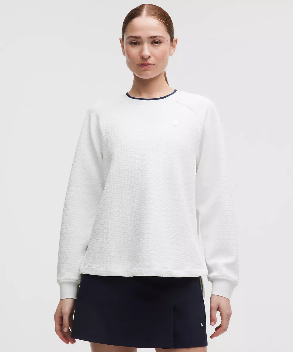 Pull de golf jacquard à ourlet asymétrique — White/Club Blue, view 1