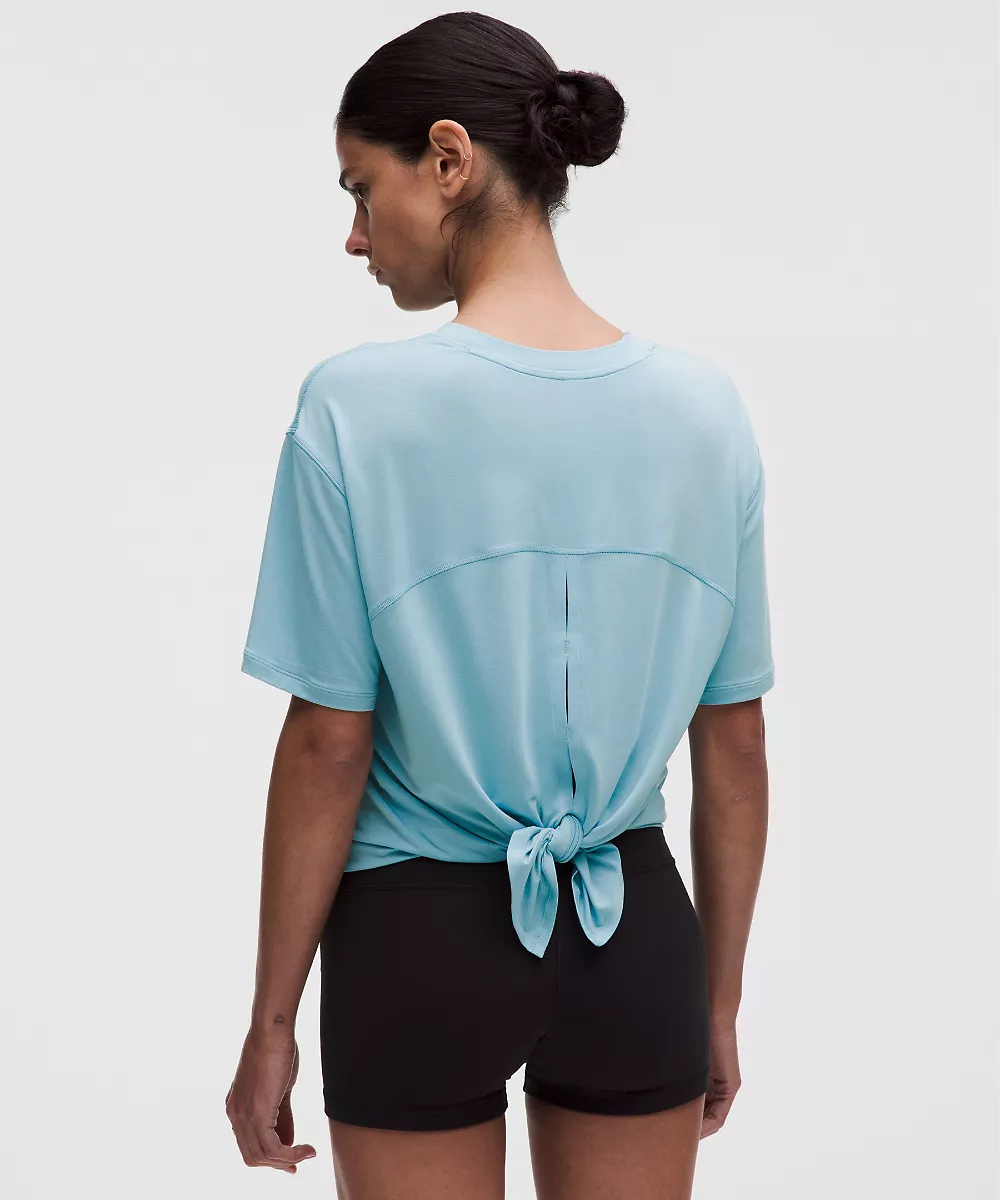 Chemise manches courtes SilkyAppeal à nouer dans le dos — Seafoam, view 3