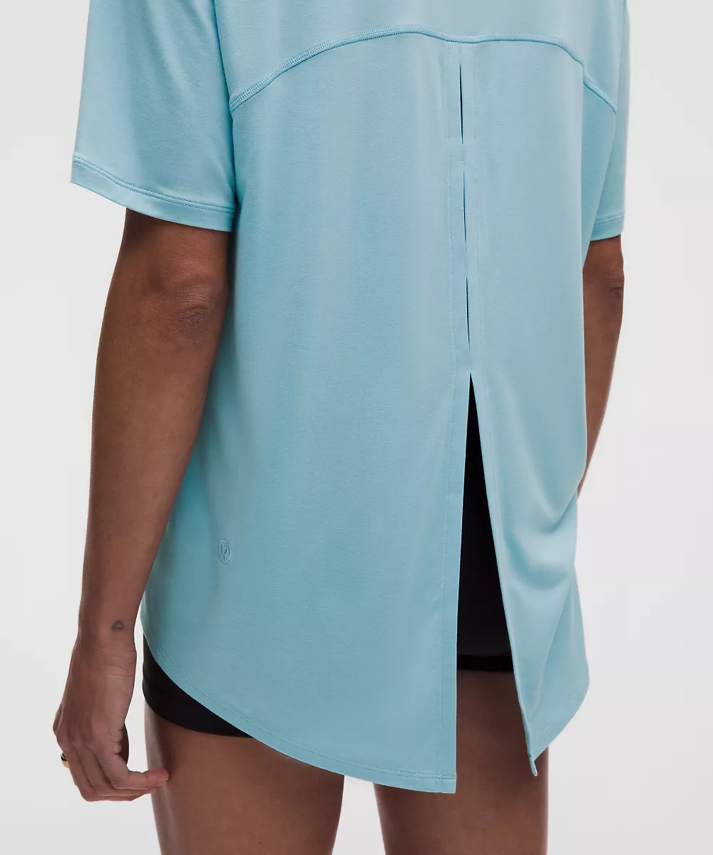 Chemise manches courtes SilkyAppeal à nouer dans le dos — Seafoam, view 5