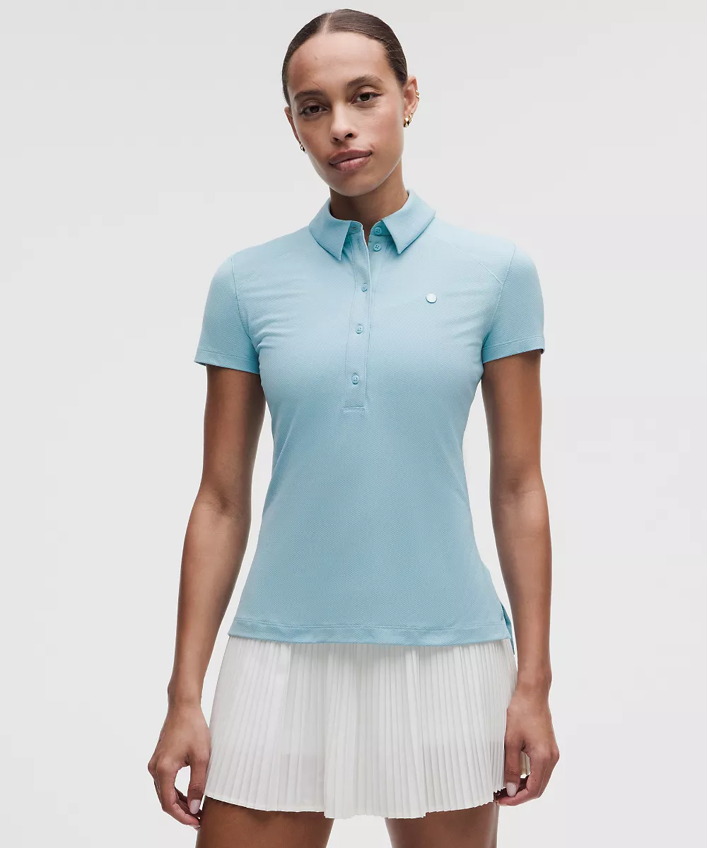 Polo manches courtes à séchage rapide ourlet droit *Logo — Seafoam, view 1