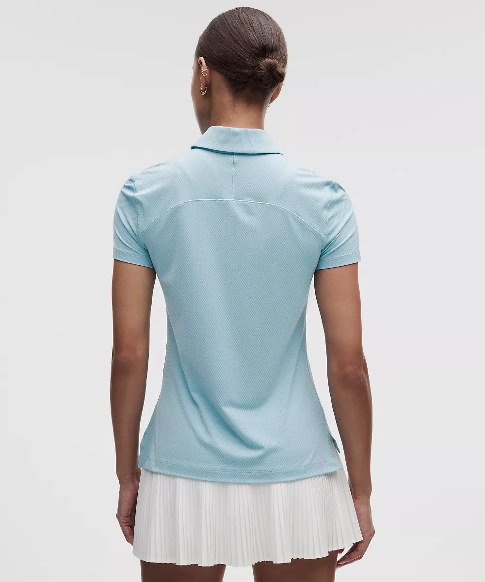 Polo manches courtes à séchage rapide ourlet droit *Logo — Seafoam, view 3