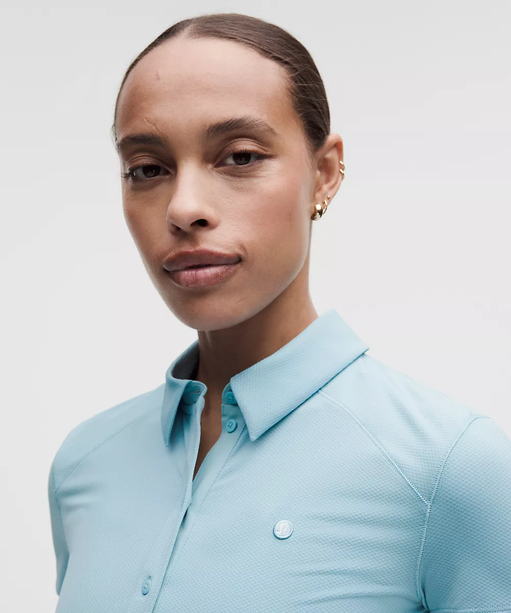 Polo manches courtes à séchage rapide ourlet droit *Logo — Seafoam, view 4