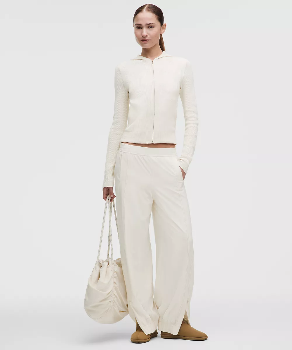 Sweat à capuche en maille structurée zippé — Light Ivory, view 2