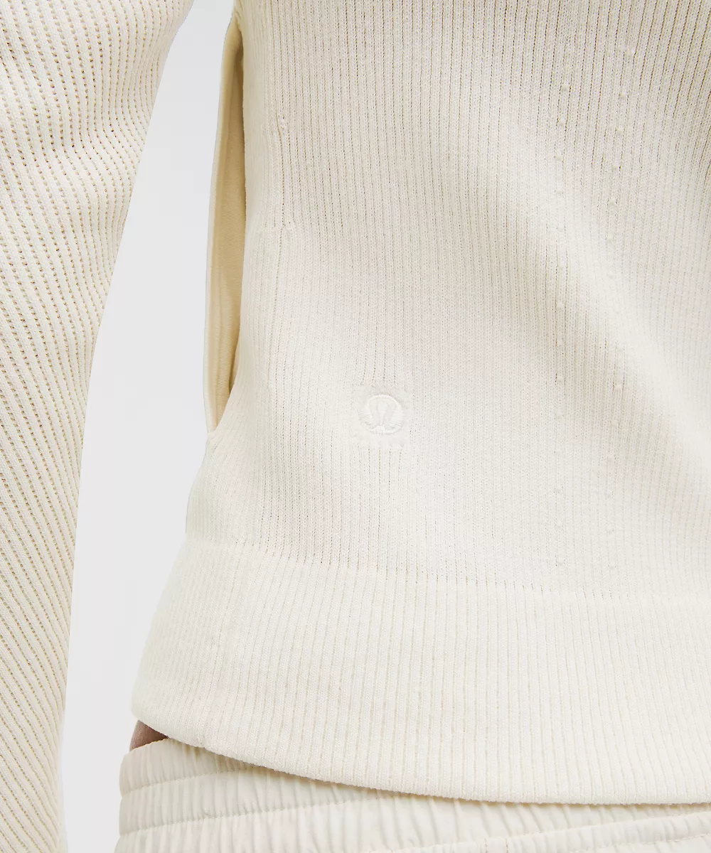Sweat à capuche en maille structurée zippé — Light Ivory, view 5
