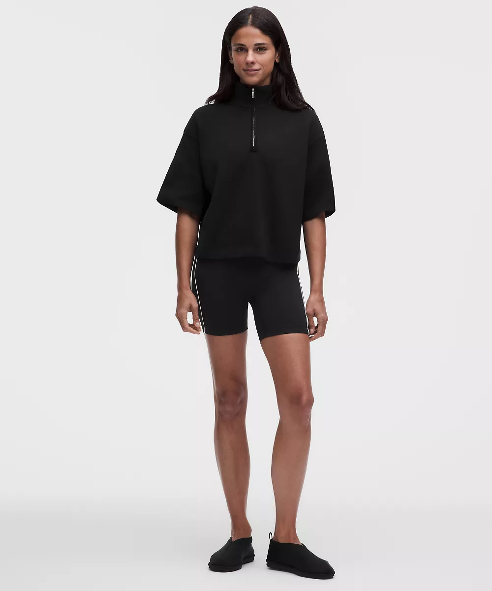 Chemise en maille structurée demi-zip manches courtes — Black, view 2