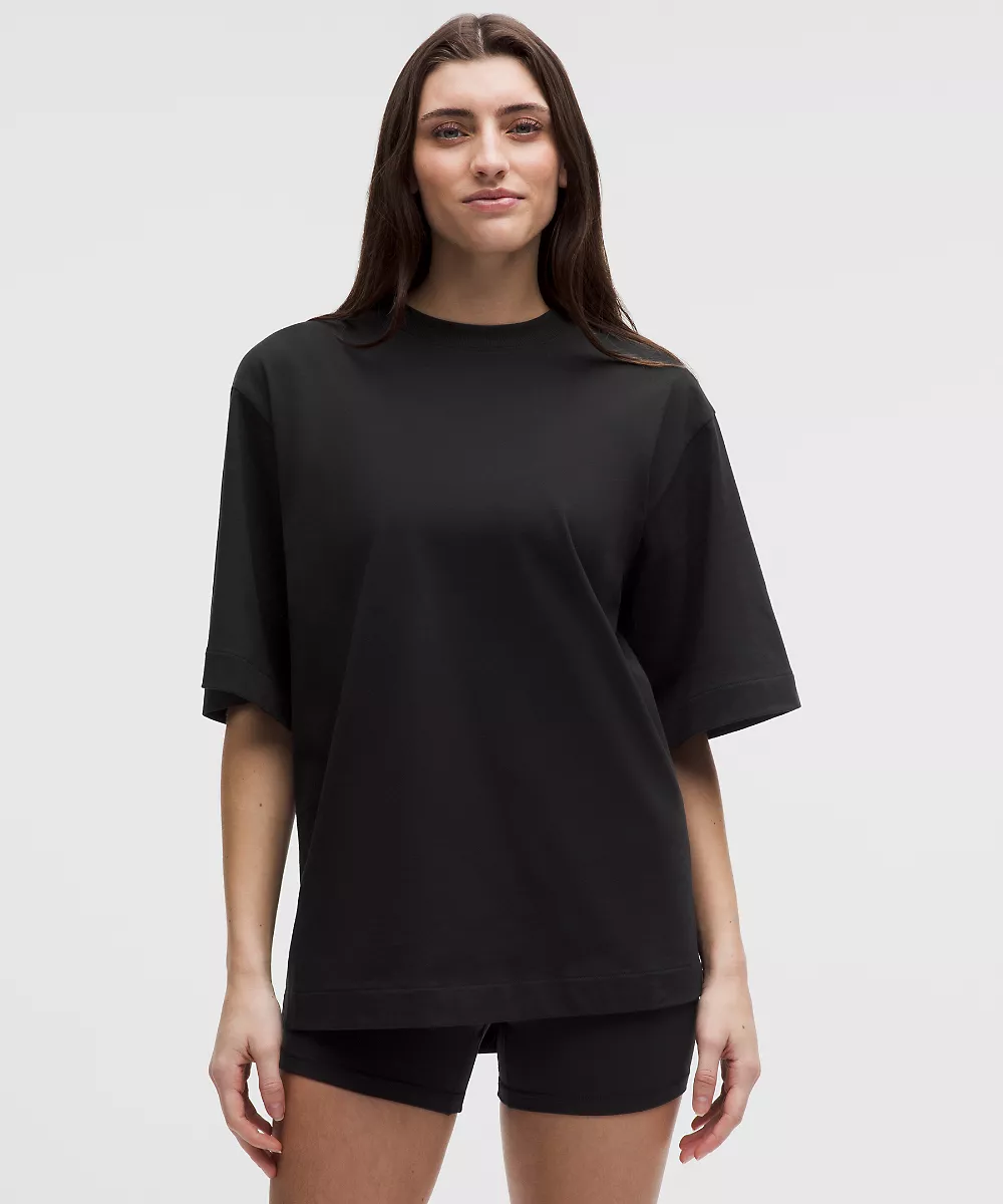 T-shirt oversize en coton épais — Black, view 1