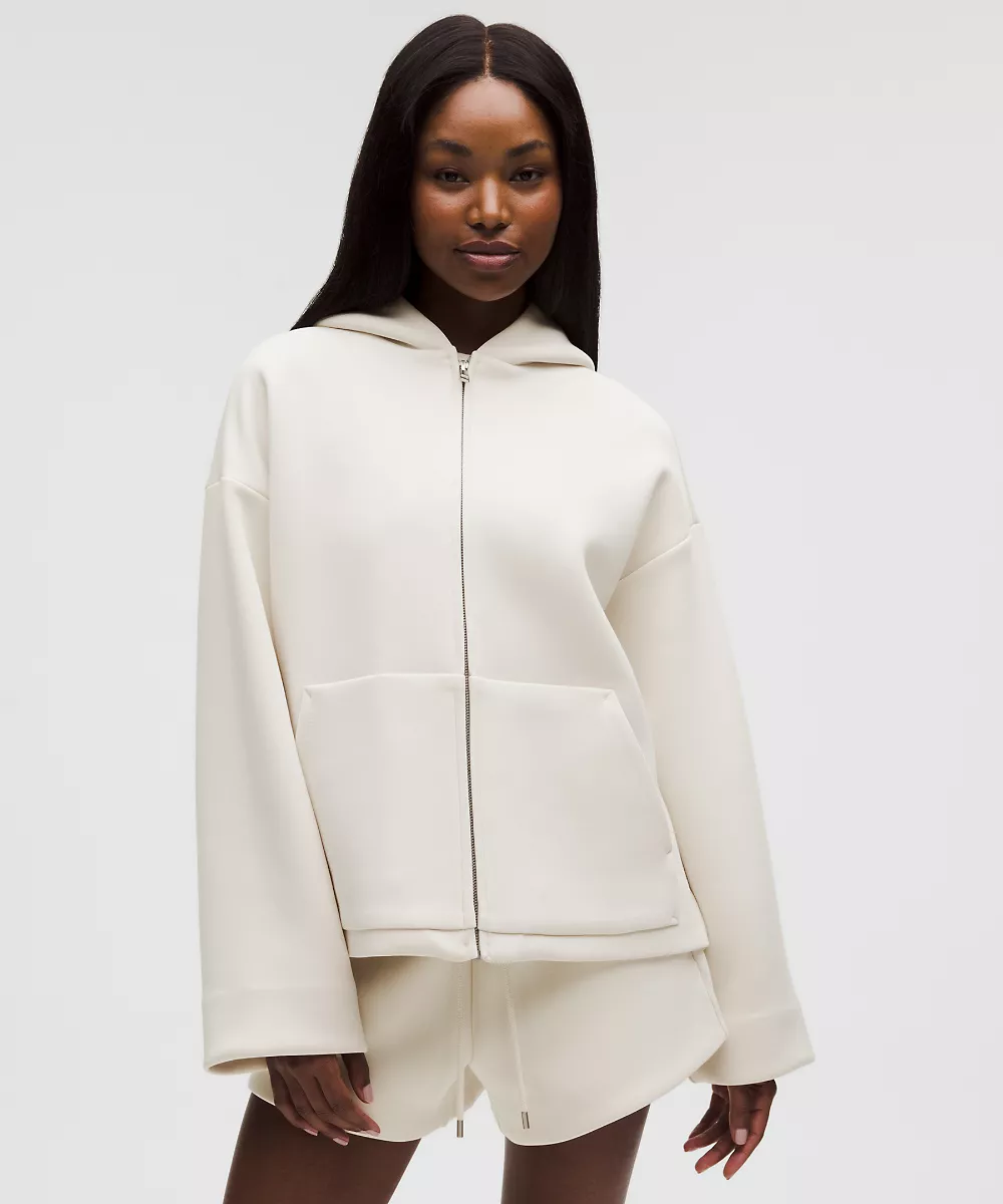 Sweat à capuche zippé intégral Sleek Spacer — Light Ivory, view 1