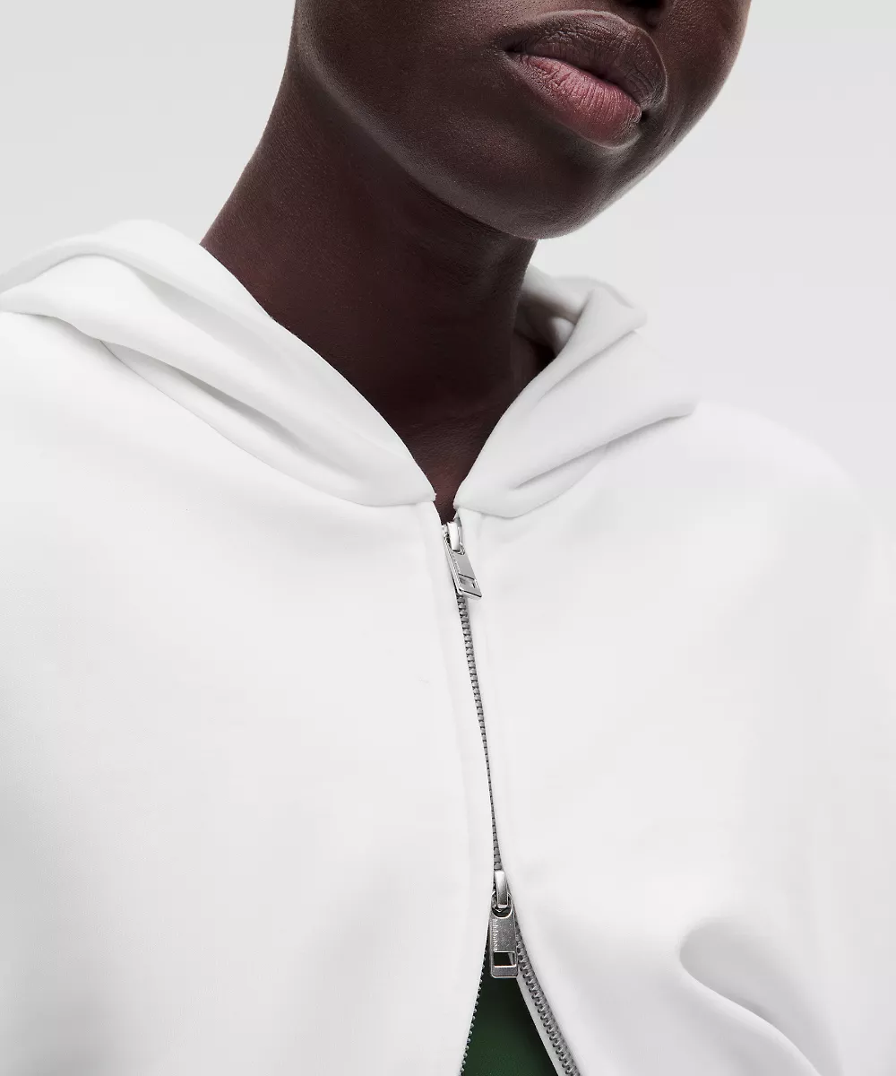 Sweat à capuche court zippé en molleton français — White, view 5