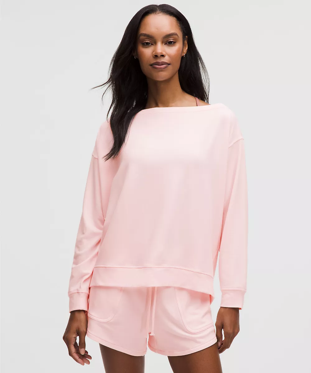 Chemise manches longues oversize à col bateau BeCalm — Pink Pearl, view 1
