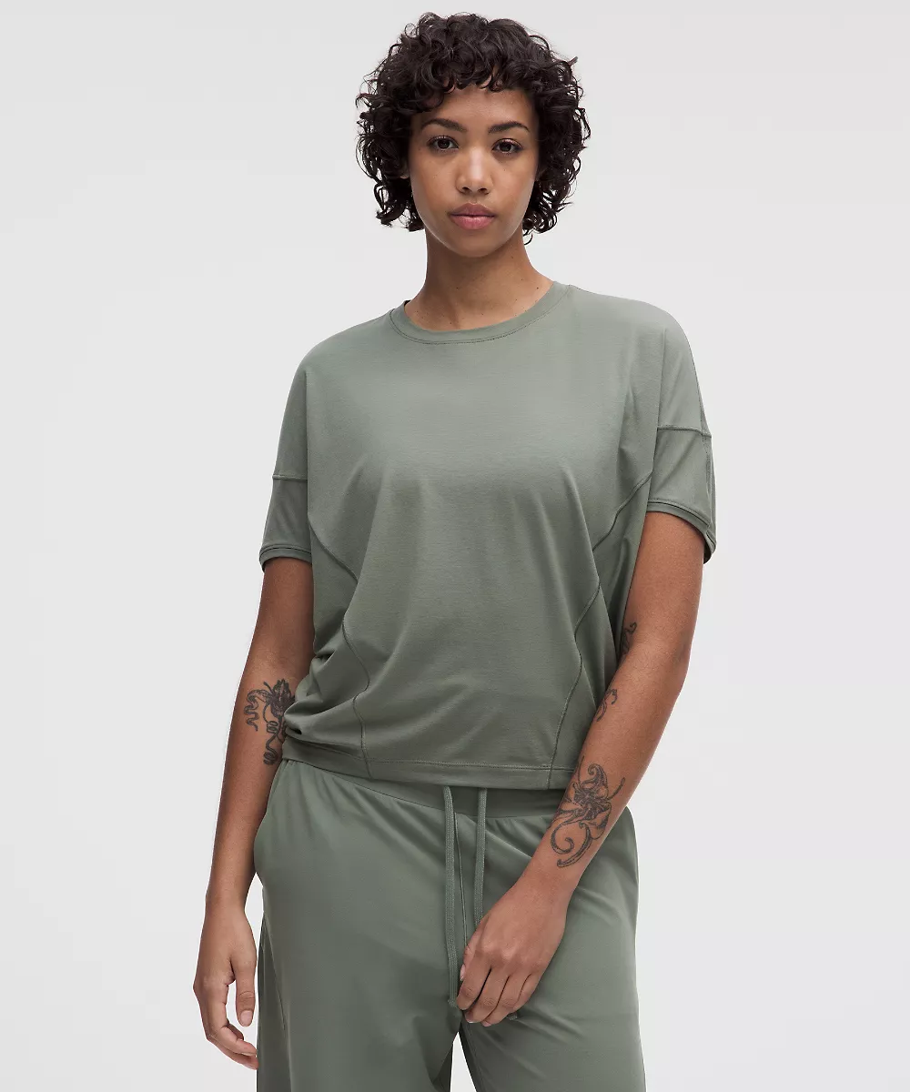 T-shirt manches chauve-souris en coton-modal — Willow Leaf, view 1