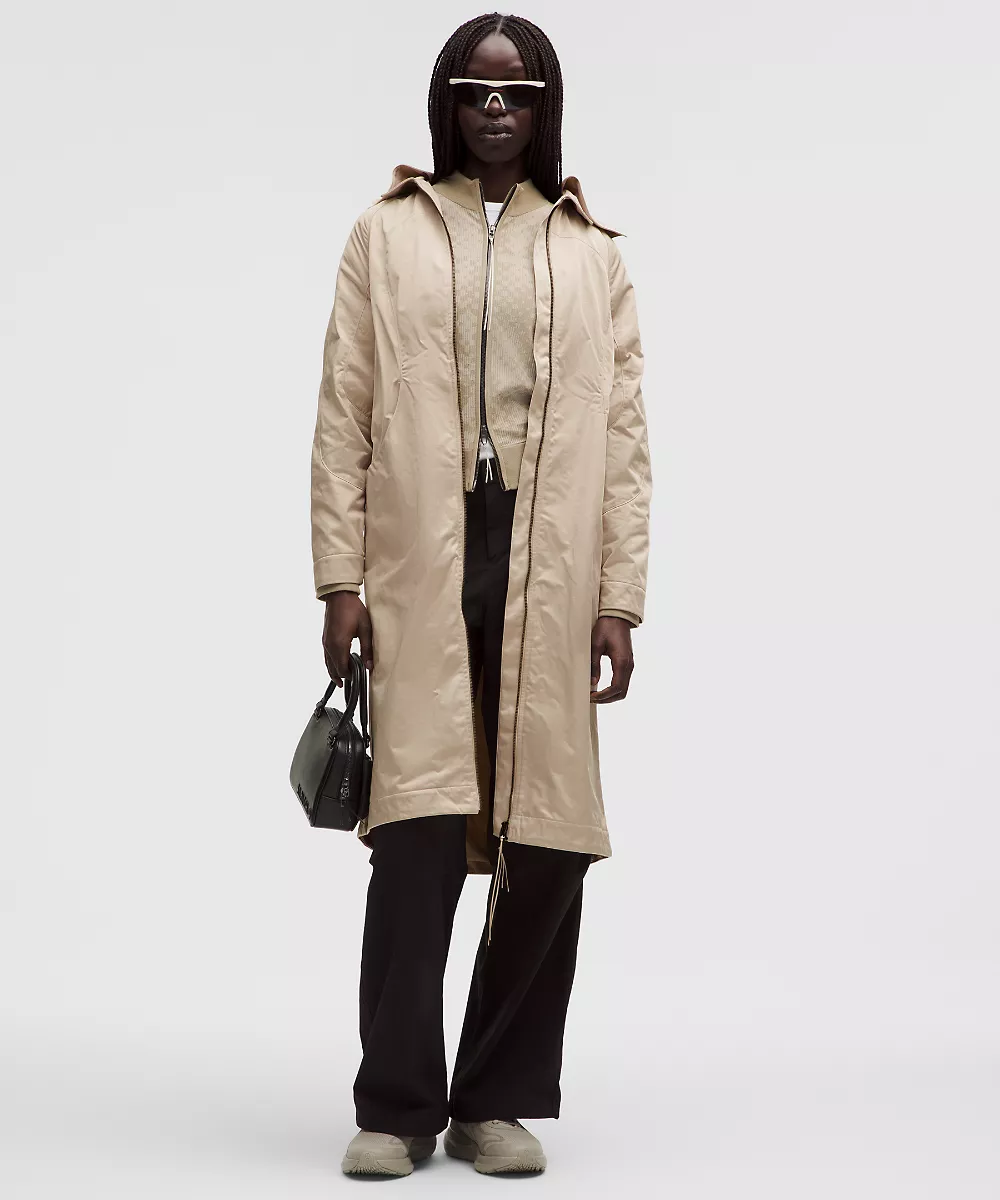 Veste longue en taffetas à capuche amovible *SLNSH Collection — Mojave Tan, view 1