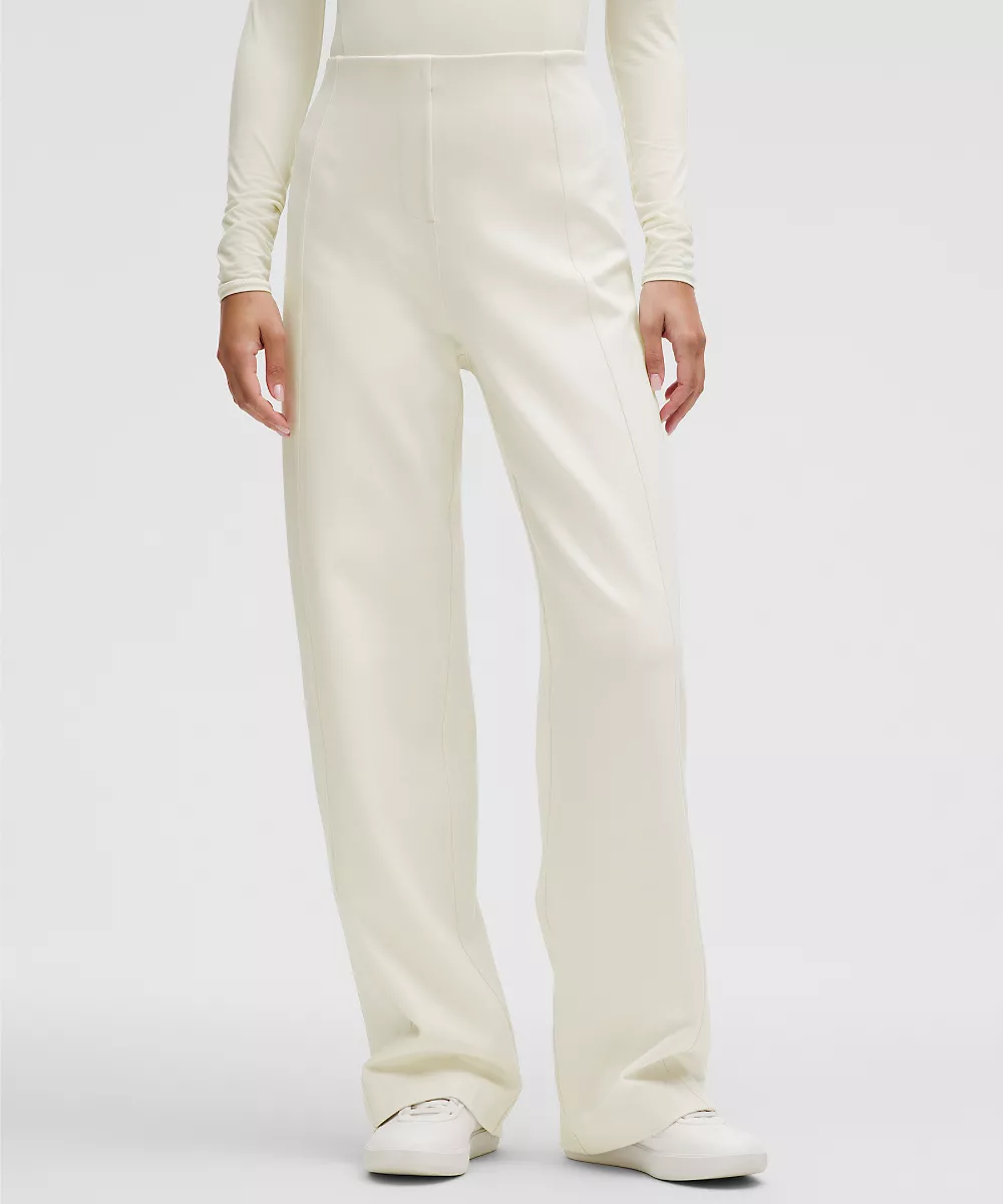 Pantalon en maille extensible jambe droite à enfiler — Bone, view 1