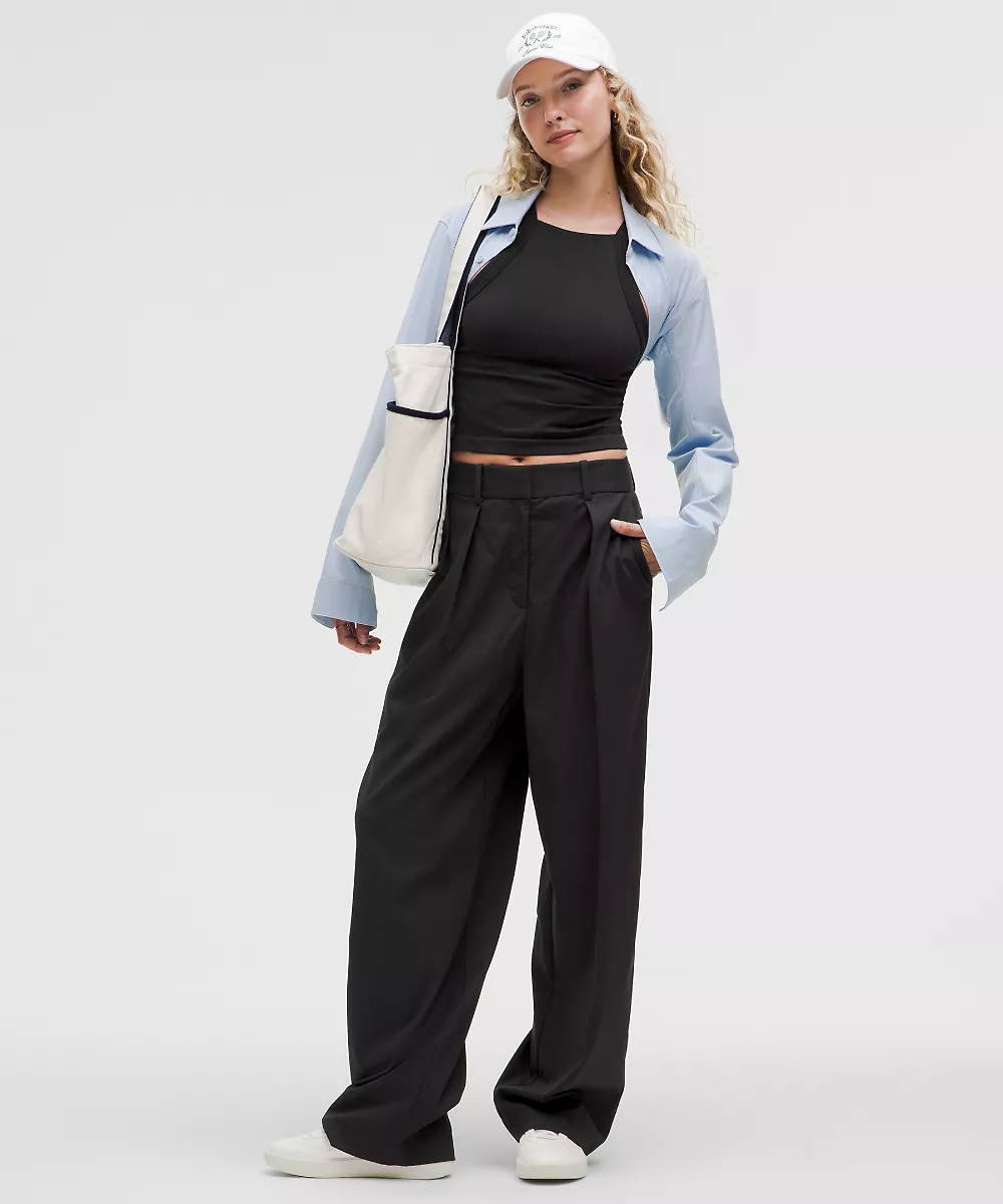 Pantalon taille haute à plis devant *Regular — Black, view 2