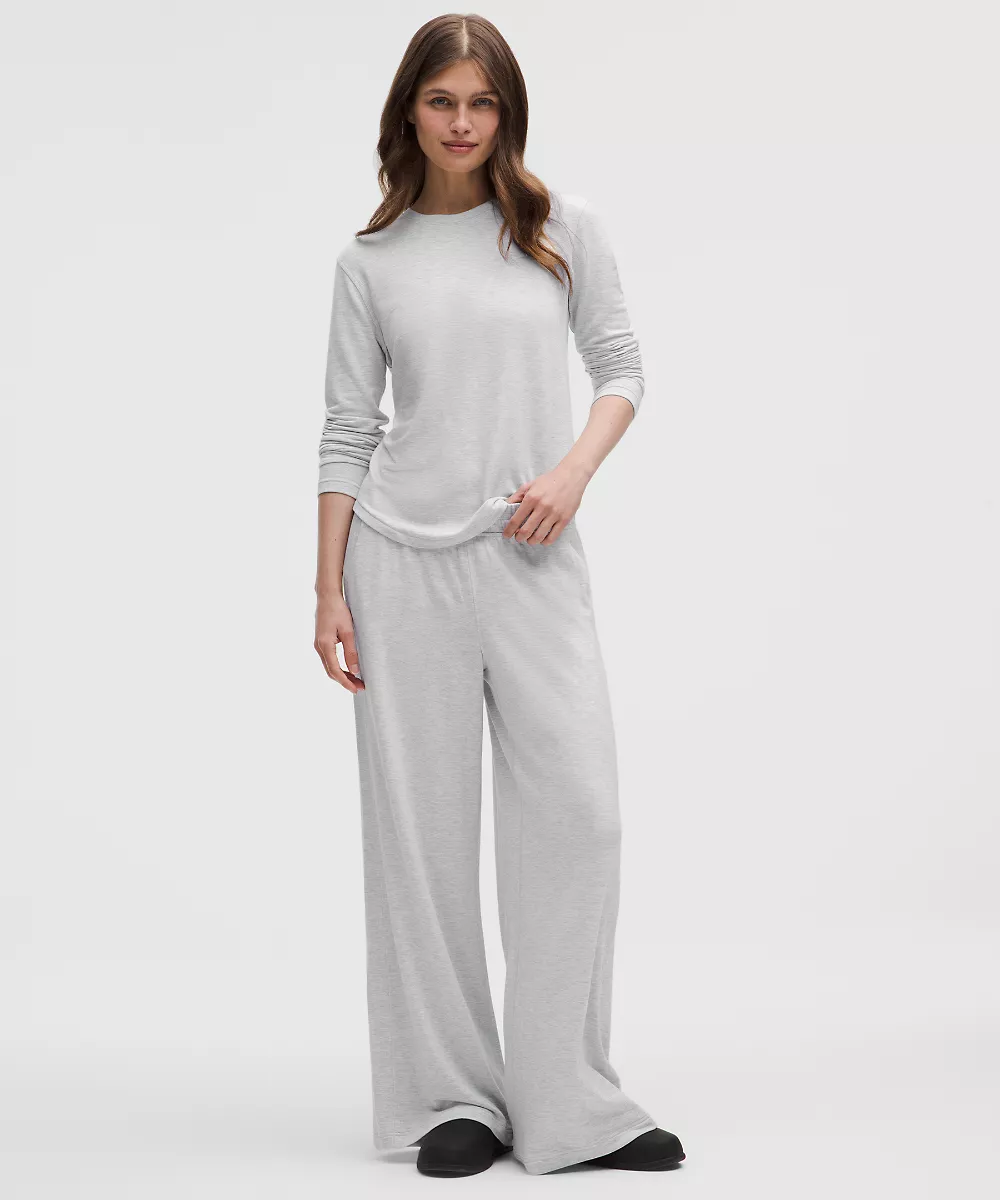 Pantalon jambe large taille mi-haute BeCalm — Heathered Core Ultra Light Grey, view 1