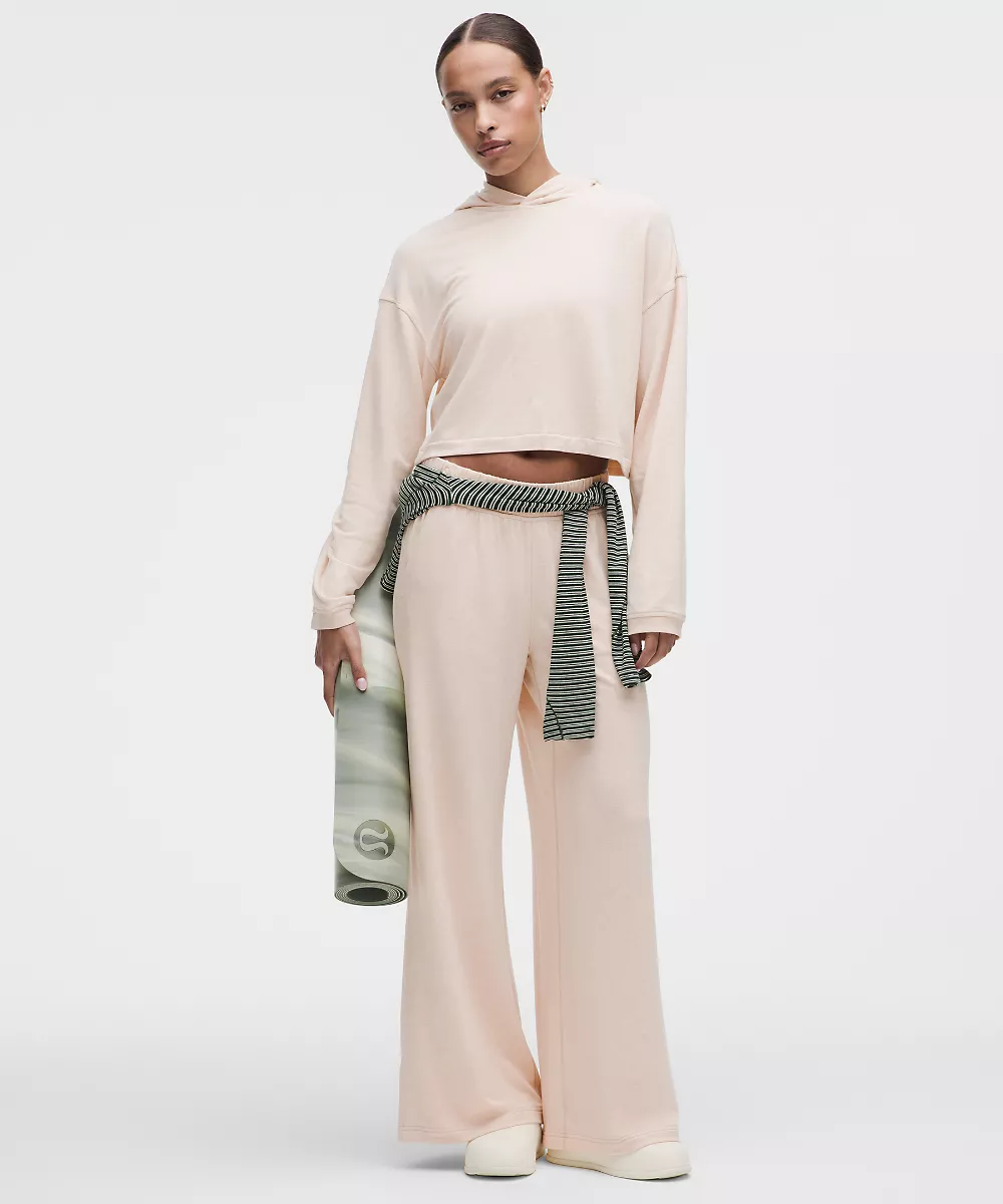 Pantalon jambe large taille mi-haute BeCalm — Heathered Breakfast Tea, view 1