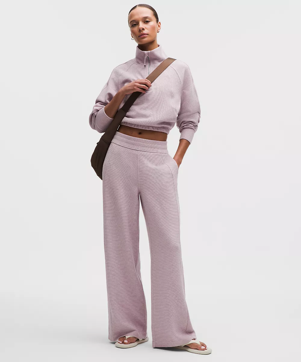 Pantalon jambe large taille mi-haute Scuba *Waffle — Heathered Porcelain Pink, view 1