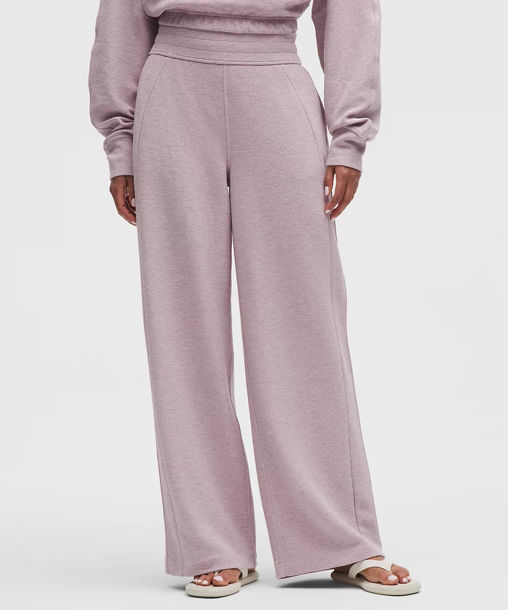 Pantalon jambe large taille mi-haute Scuba *Waffle — Heathered Porcelain Pink, view 2
