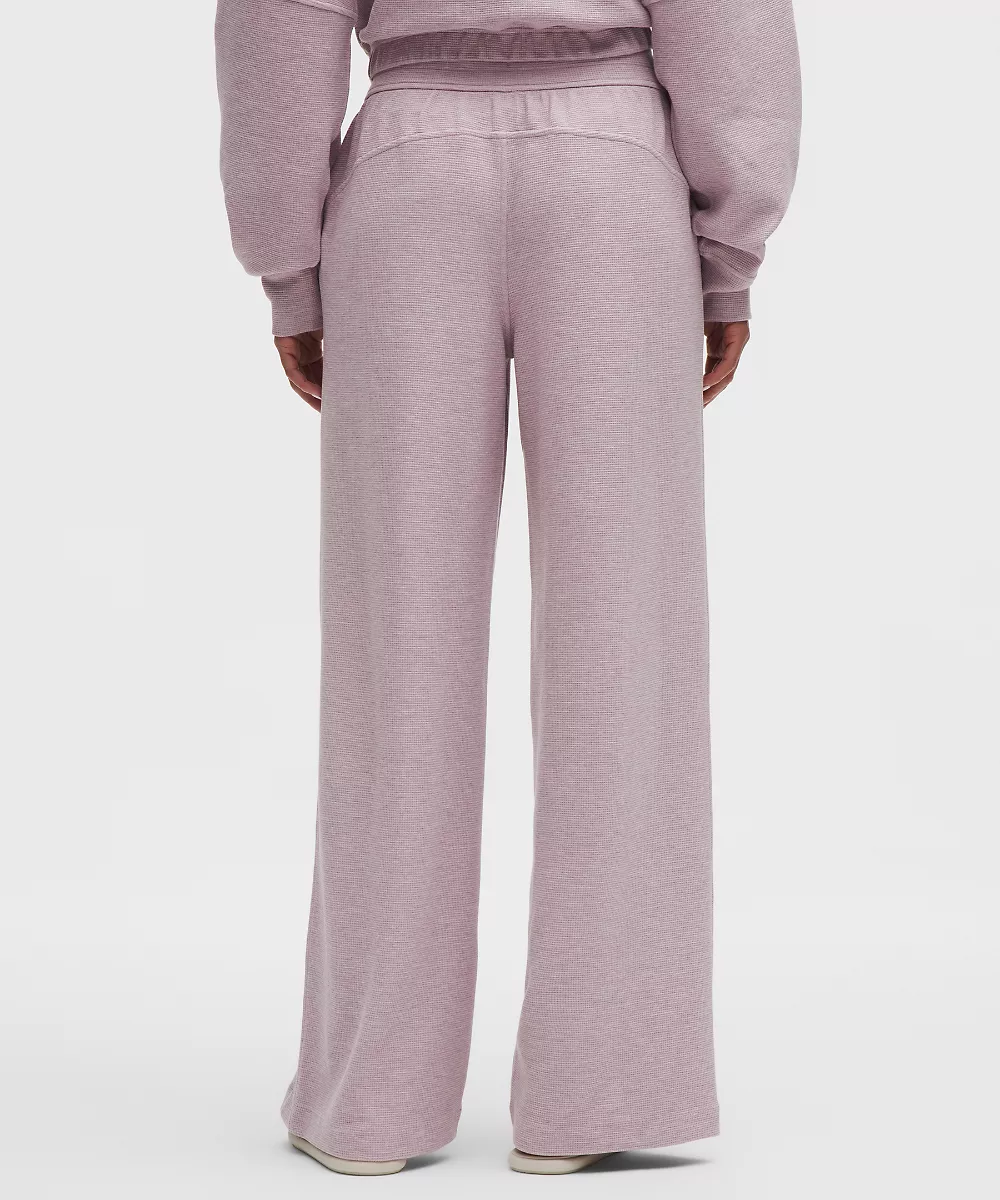 Pantalon jambe large taille mi-haute Scuba *Waffle — Heathered Porcelain Pink, view 3