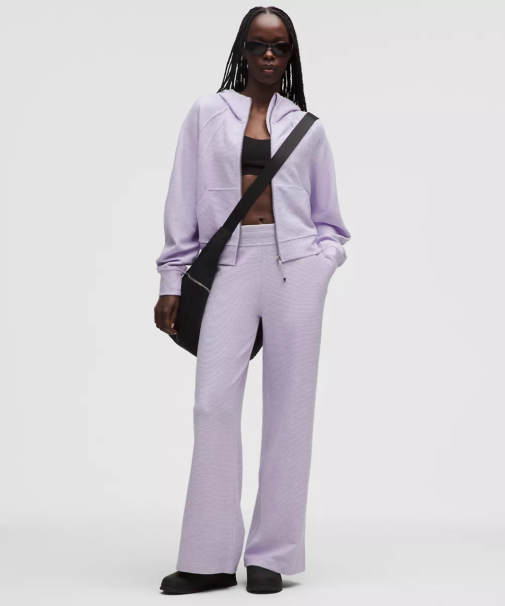 Pantalon jambe large taille mi-haute Scuba *Waffle — Heathered Faint Lavender, view 1