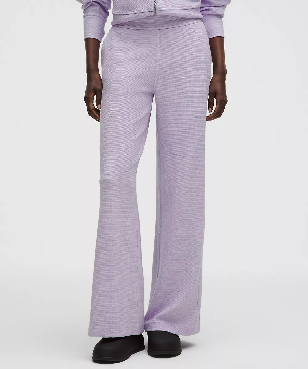 Pantalon jambe large taille mi-haute Scuba *Waffle — Heathered Faint Lavender, view 2