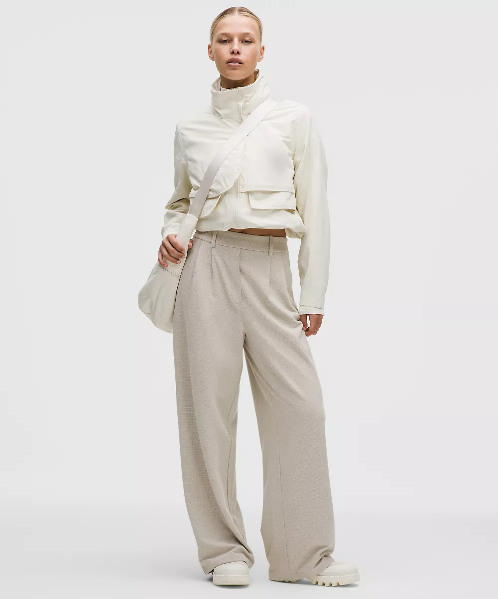 Pantalon Daydrift taille haute jambe large Court *Chevrons — Heathered Herringbone Heathered Nutmeg Light Ivory, view 1