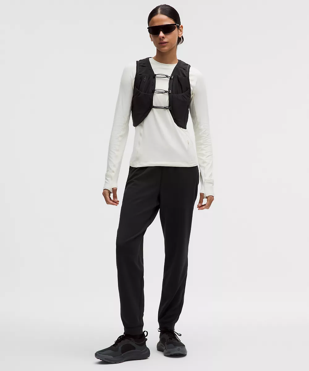 Jogging polaire texturé taille haute — Black/Light Ivory, view 1