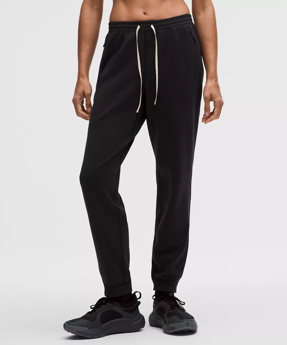 Jogging polaire texturé taille haute — Black/Light Ivory, view 2