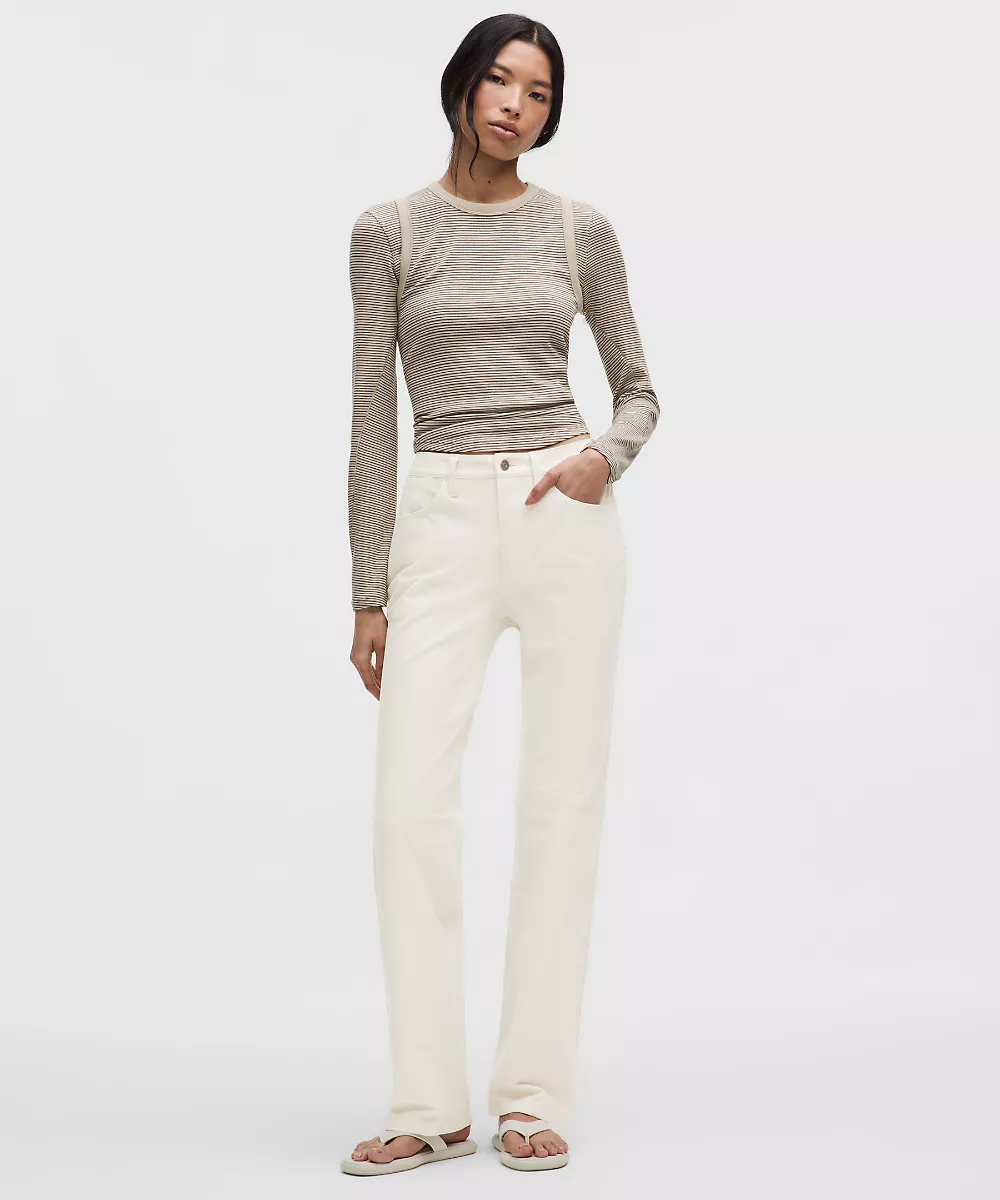 Pantalon EasyFive taille mi-haute droit décontracté *Court — Light Ivory, view 1