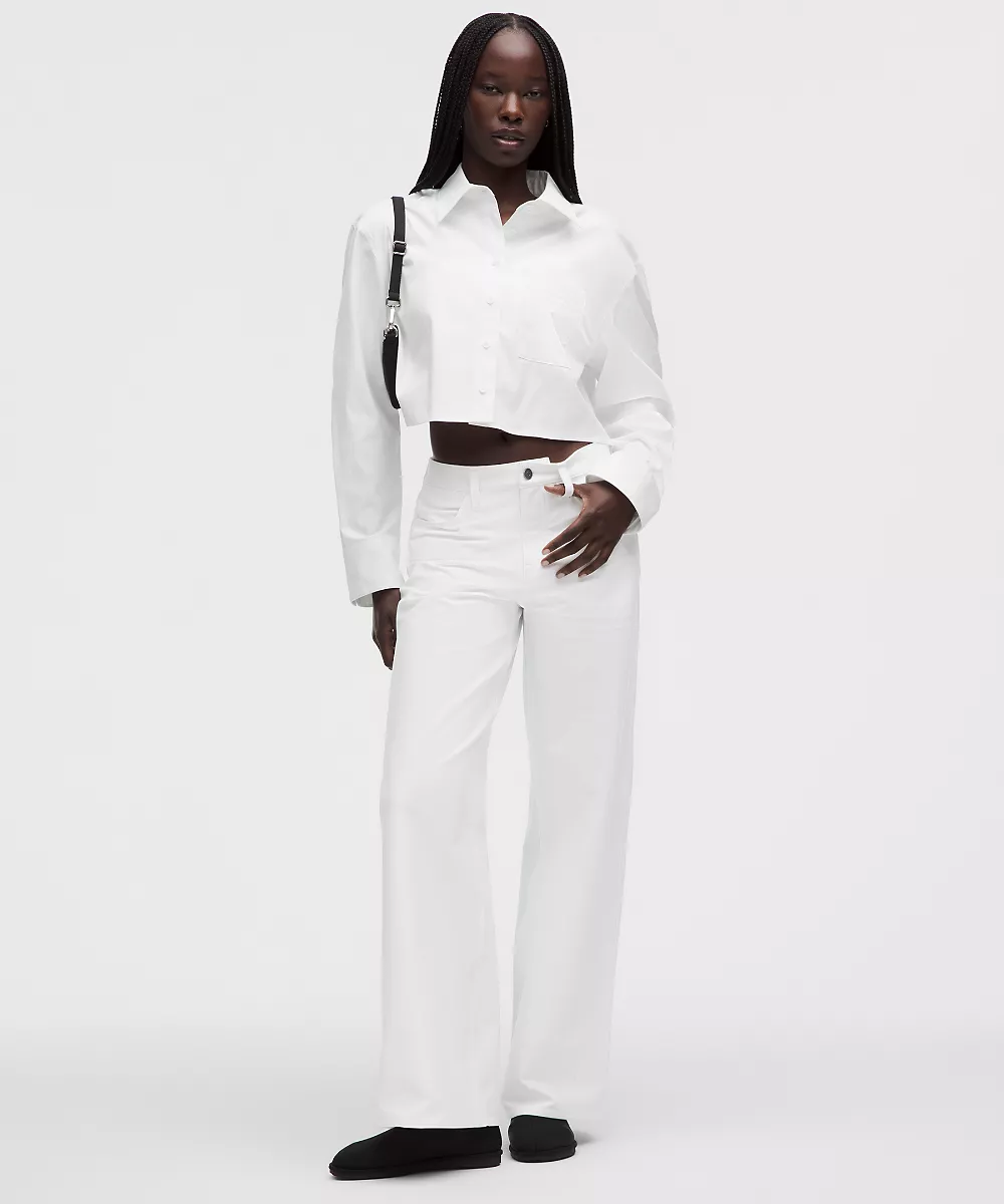 Pantalon EasyFive taille basse jambe large classique *Court — White, view 1