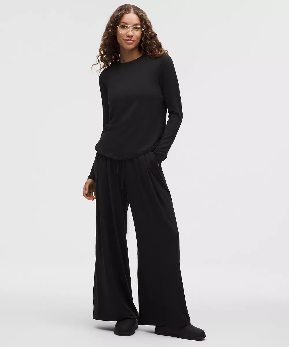 Pantalon taille haute plissé à jambe extra-large BeCalm — Black, view 1
