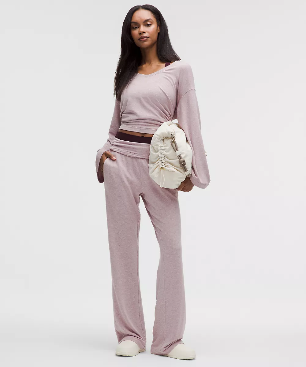 Pantalon évasé taille mi-haute BeCalm — Heathered Porcelain Pink, view 1