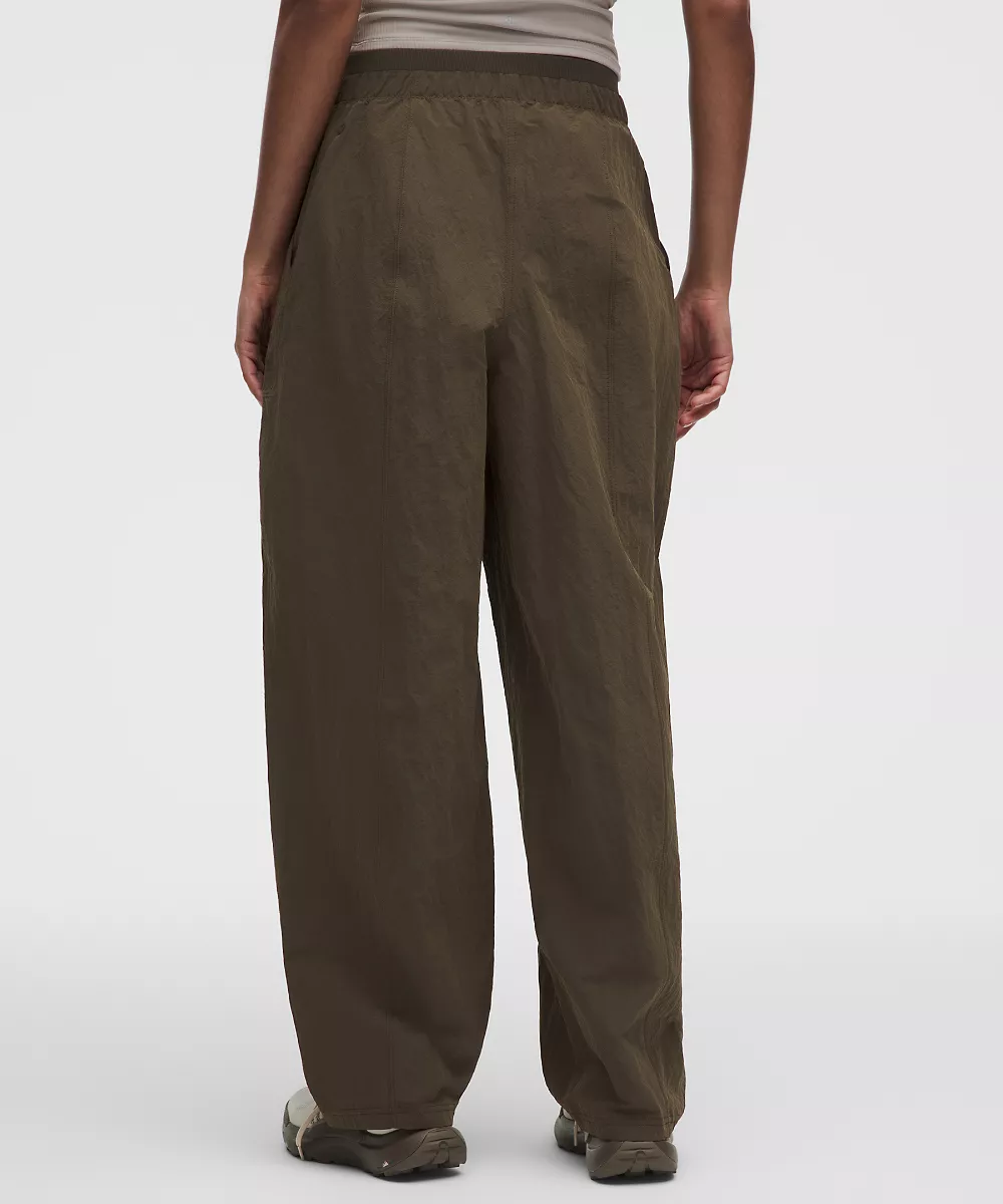 Pantalon en nylon froissé taille mi-haute jambe fuselée — Olive Brown, view 3