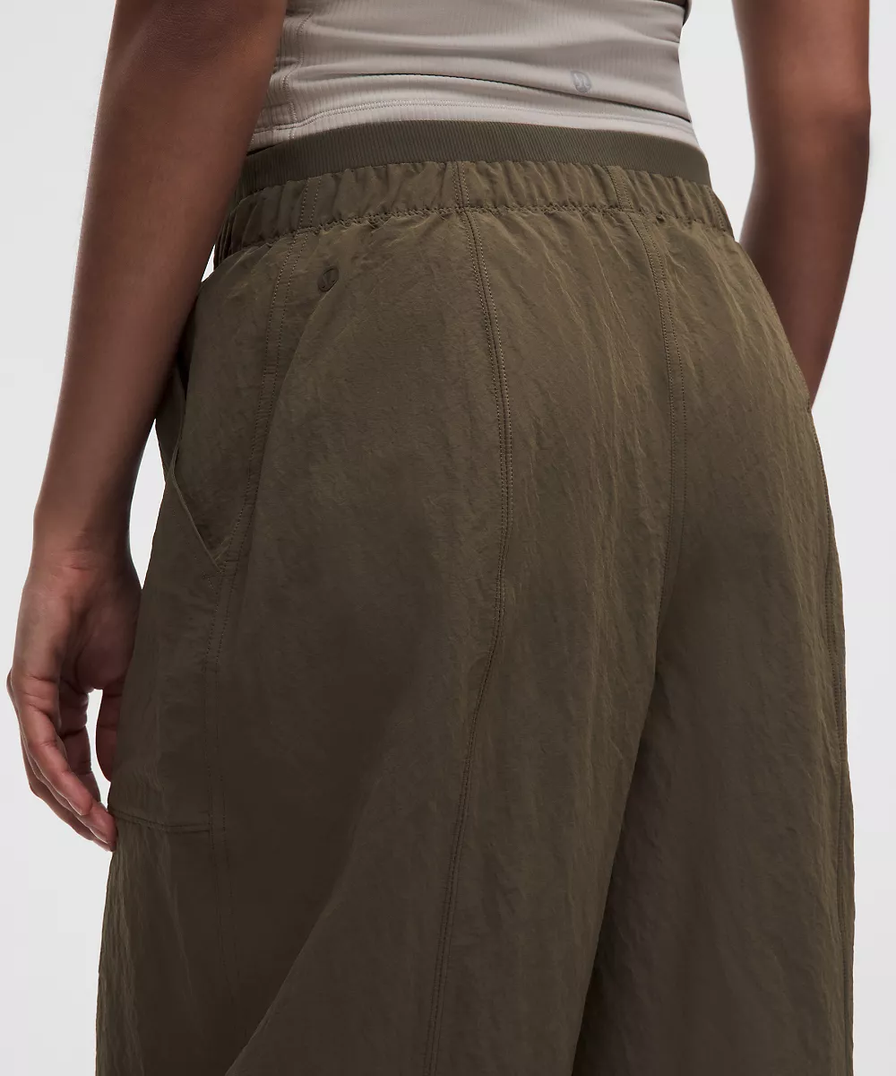 Pantalon en nylon froissé taille mi-haute jambe fuselée — Olive Brown, view 5
