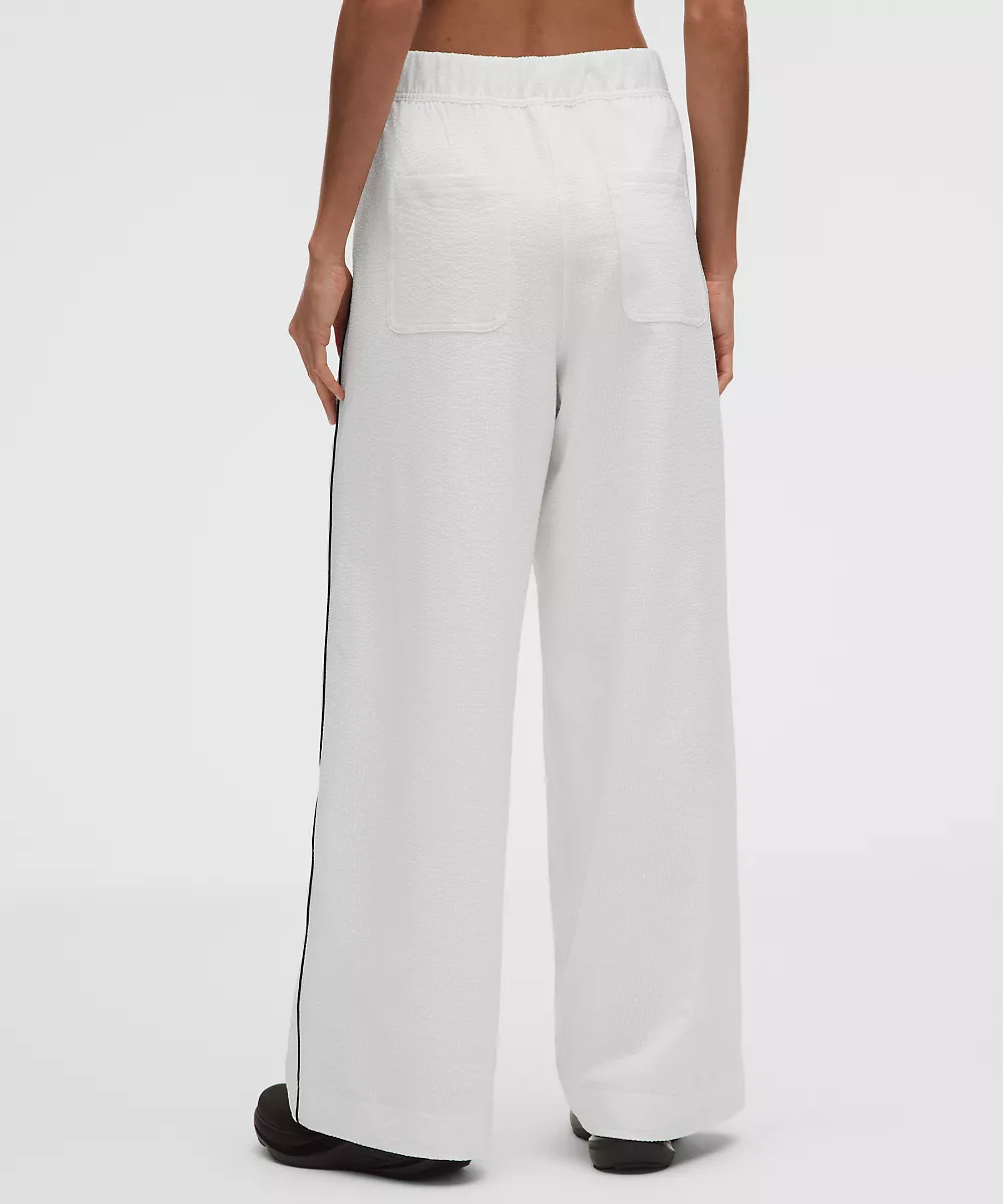 Pantalon plissé taille haute WovenAir en seersucker *Regular — White/White, view 3