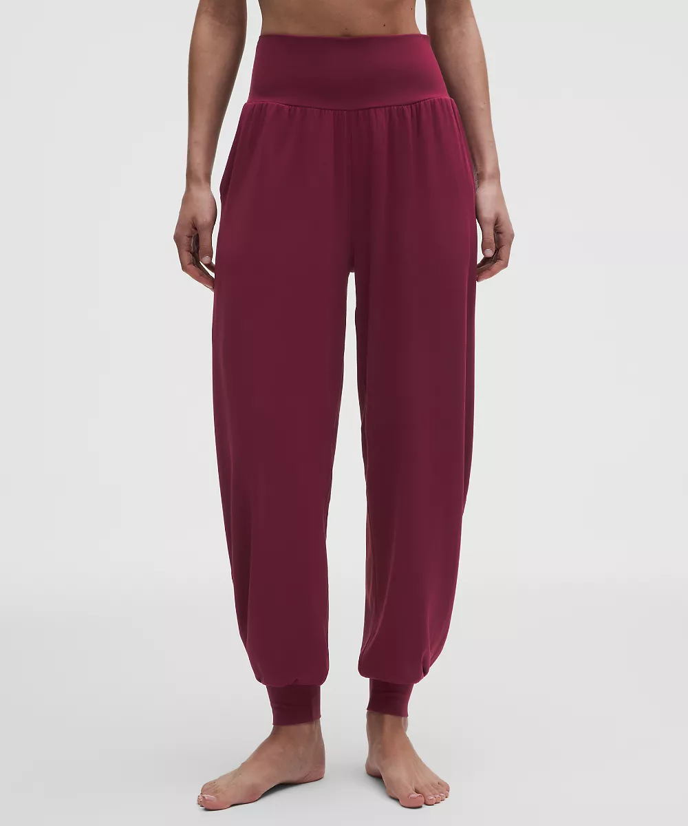 Jogging de yoga taille haute oversize fluide Rulu — Burgundy Bay, view 2