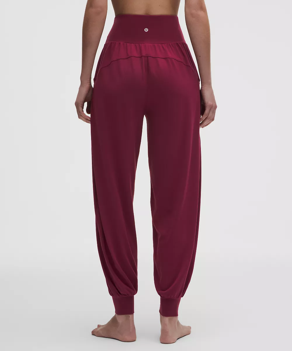 Jogging de yoga taille haute oversize fluide Rulu — Burgundy Bay, view 3