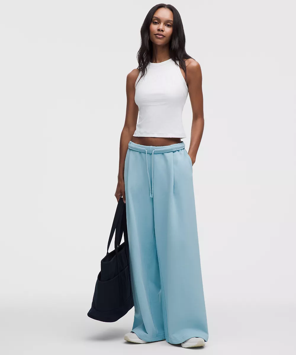 Pantalon en molleton français taille mi-haute jambe large — Seafoam, view 1