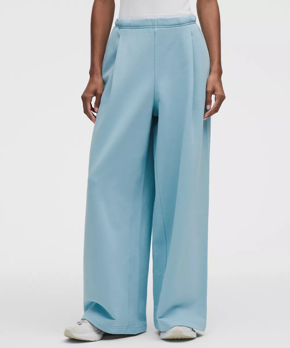 Pantalon en molleton français taille mi-haute jambe large — Seafoam, view 2