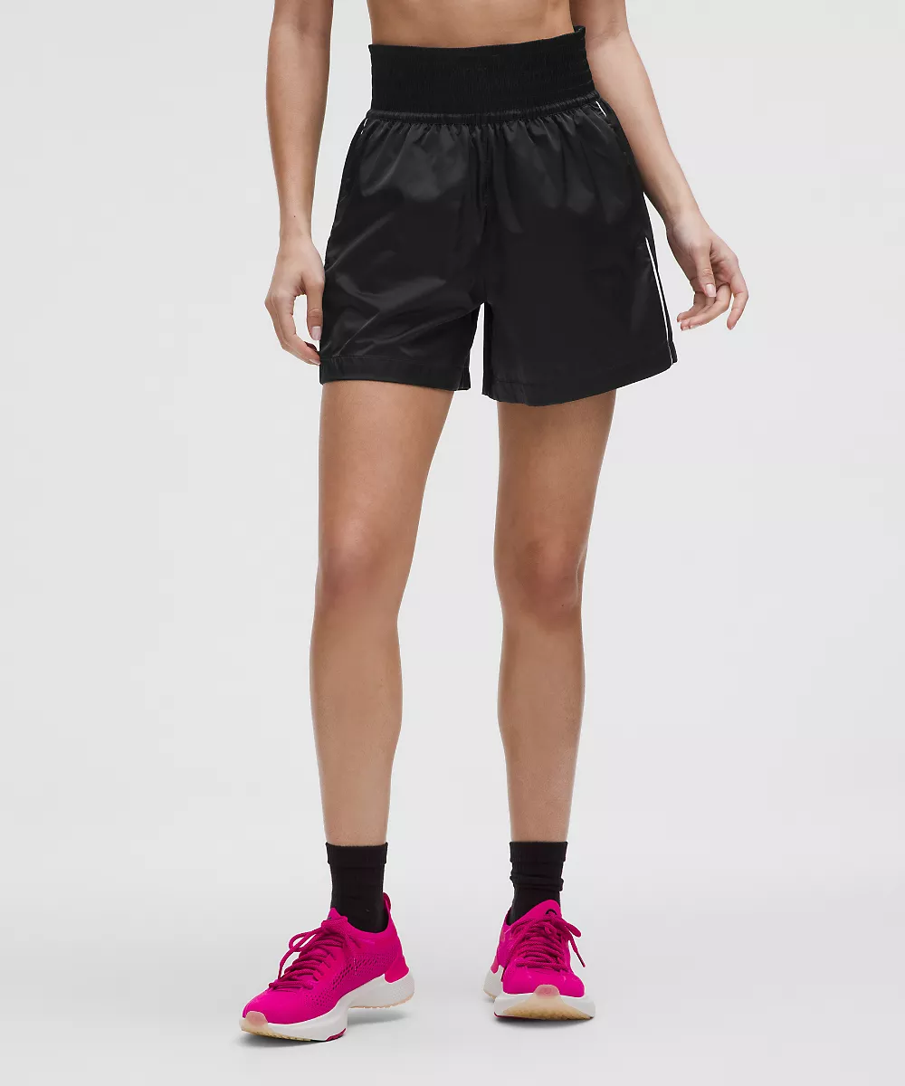 Short en nylon satiné extensible taille super haute 5" — Black/White, view 1